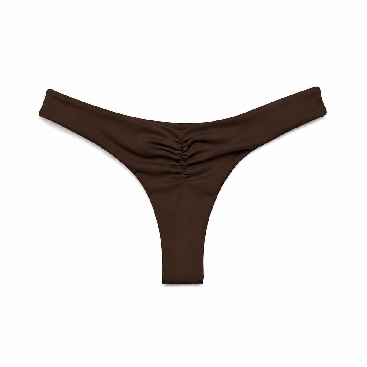 Midori Espresso Kai bikini bottom, back view showing skimpy scrunch-back coverage