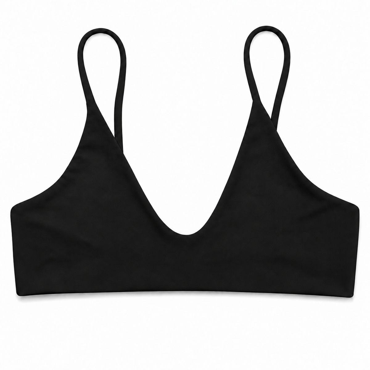 Midori Noir Rowan bikini top, front view showing scoop neckline and fixed shoulder straps