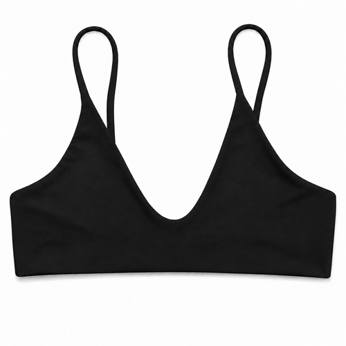Midori Noir Rowan bikini top, front view showing scoop neckline and fixed shoulder straps