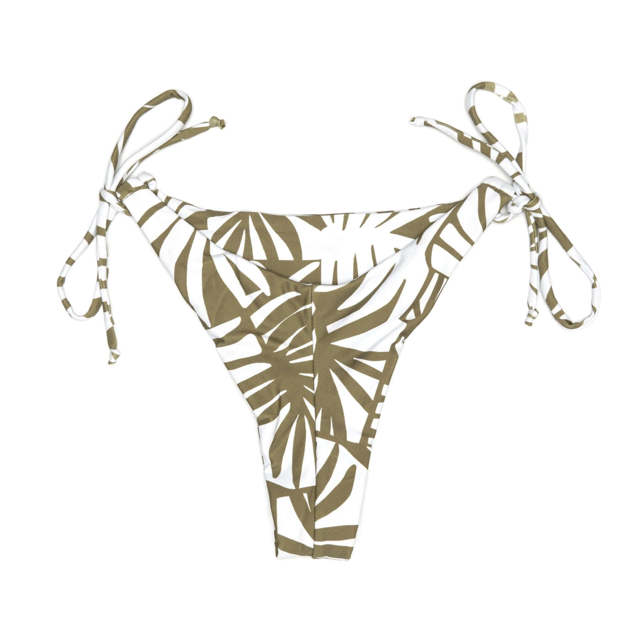 Olive Green Palm Print Bikini Bottom | Tie Side Skimpy Clover Swimwear Bottom Midori Bikinis