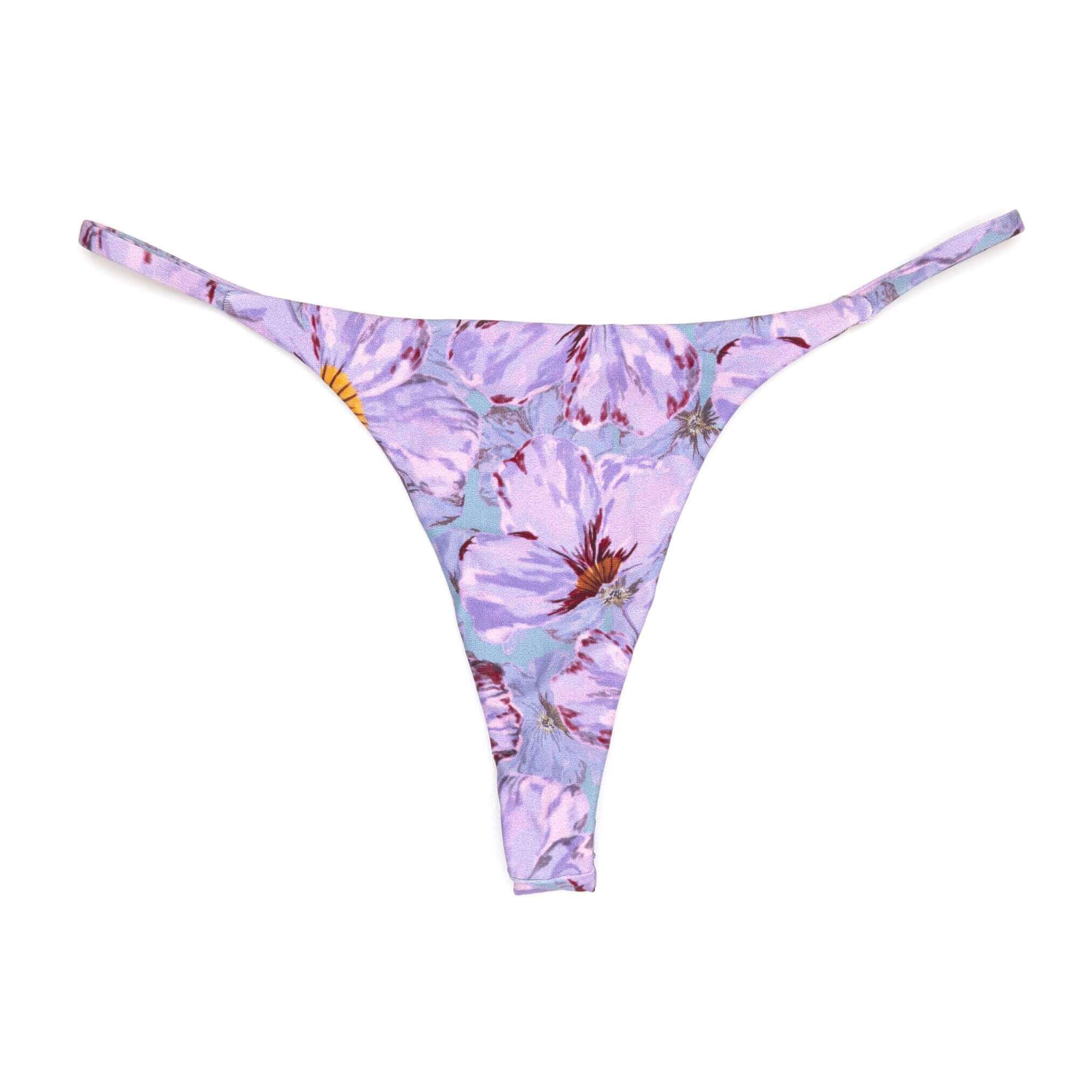 Purple Floral Thong Bottom | Minimal Coverage Swimwear Midori Bikinis
