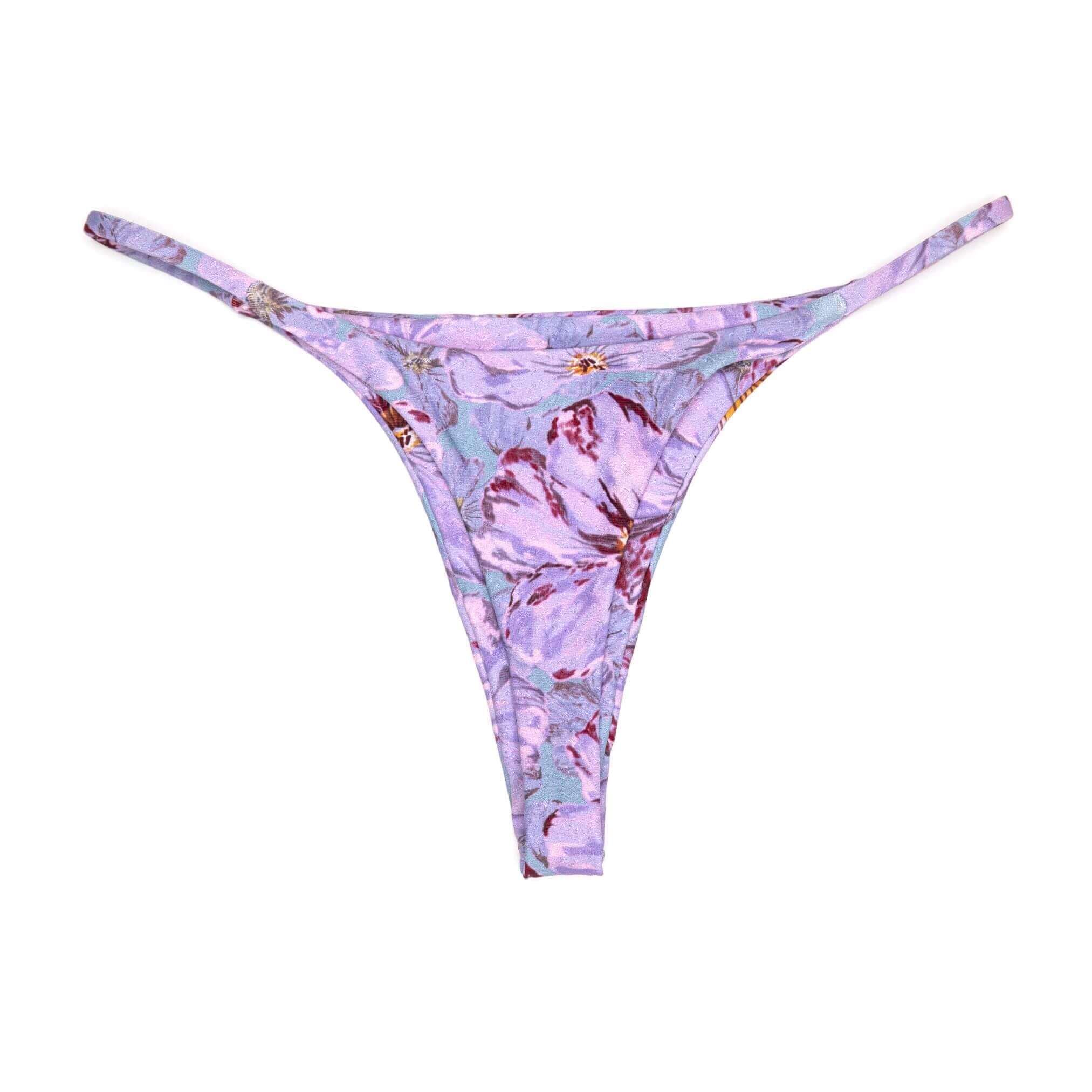 Purple Floral Thong Bottom | Minimal Coverage Swimwear Midori Bikinis
