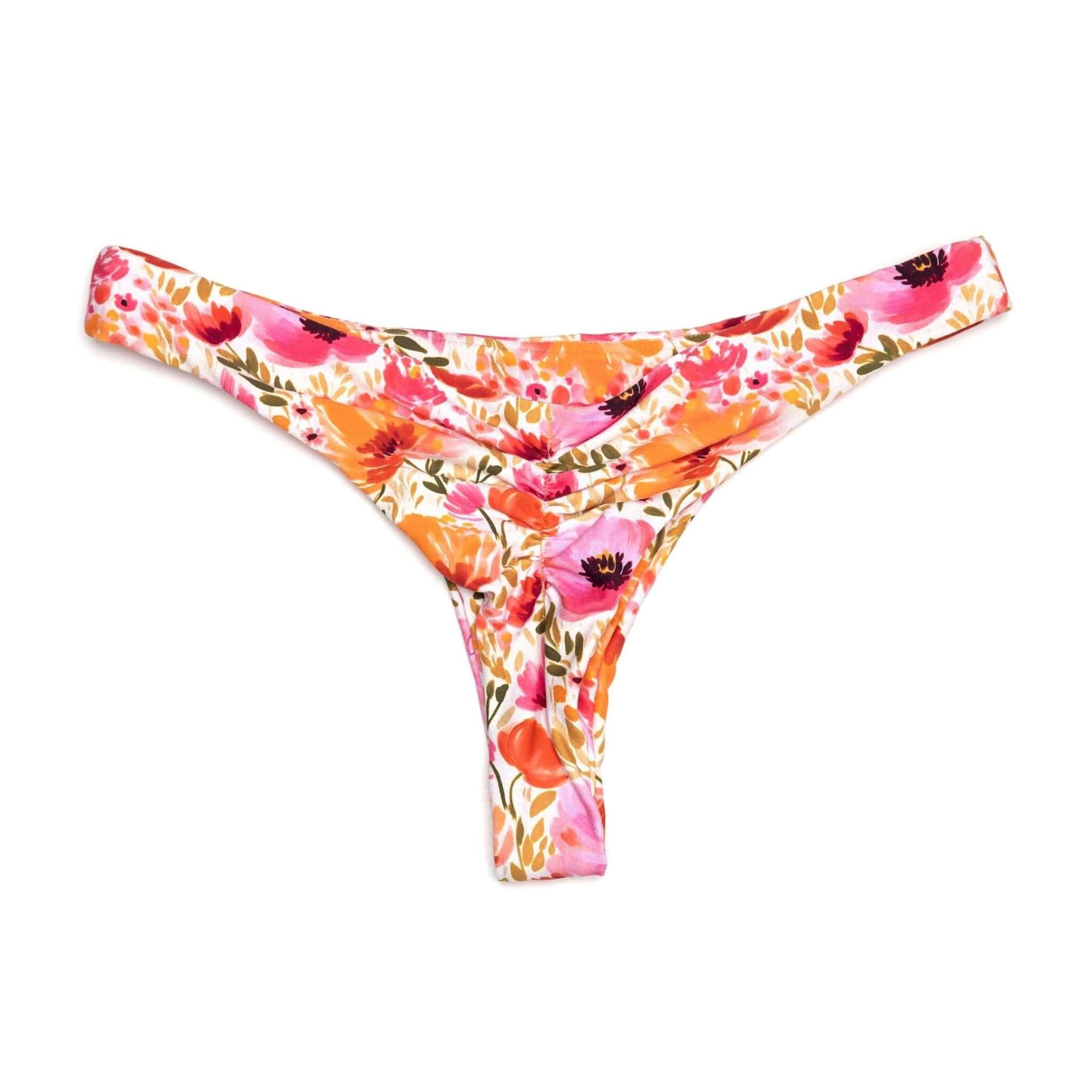 Peach and Coral Floral Print Swim Bottom | Tiny Scrunch Bikini Bottoms Midori Bikinis