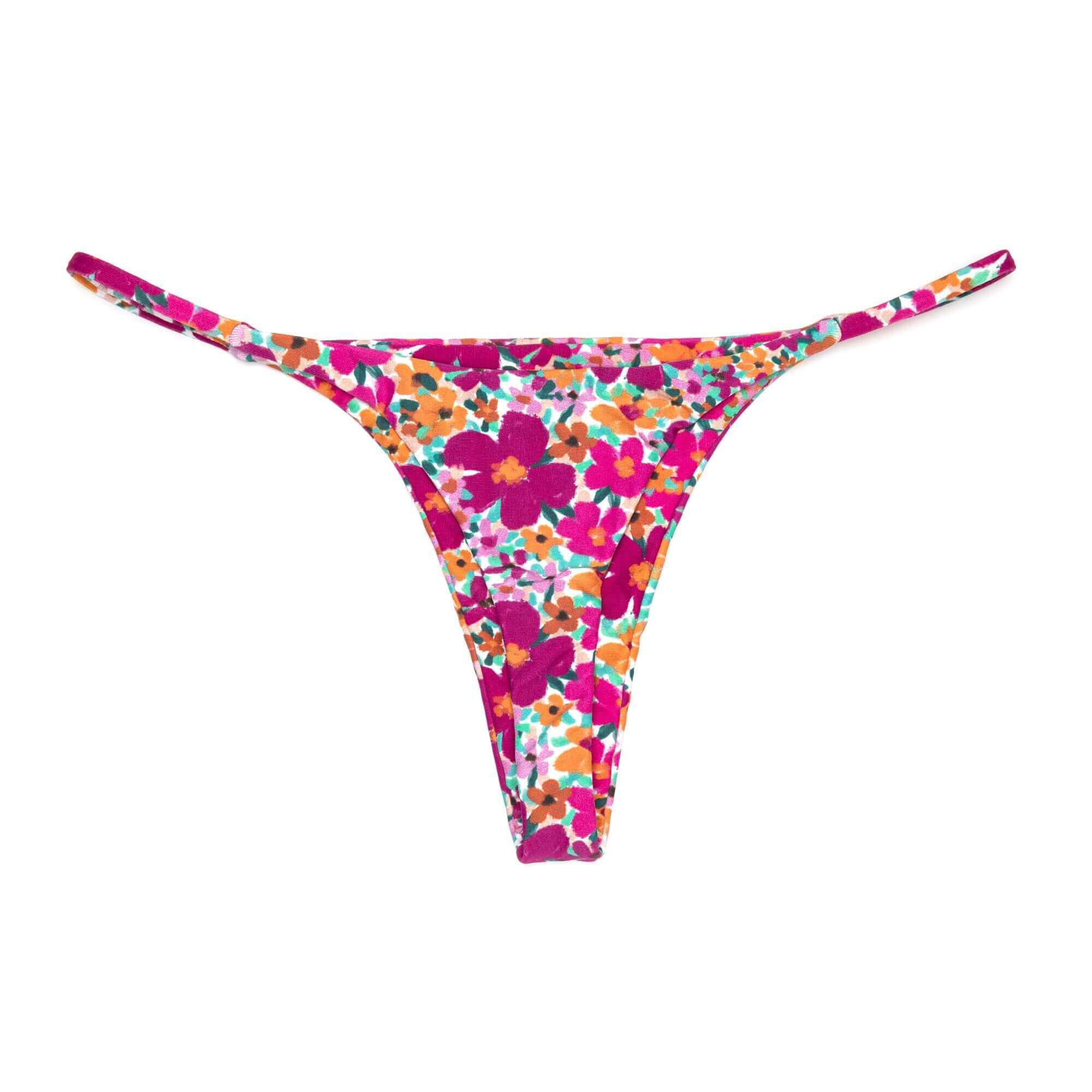 Purple Floral Thong Bikini Bottom | Minimal Coverage Swimwear Midori Bikinis