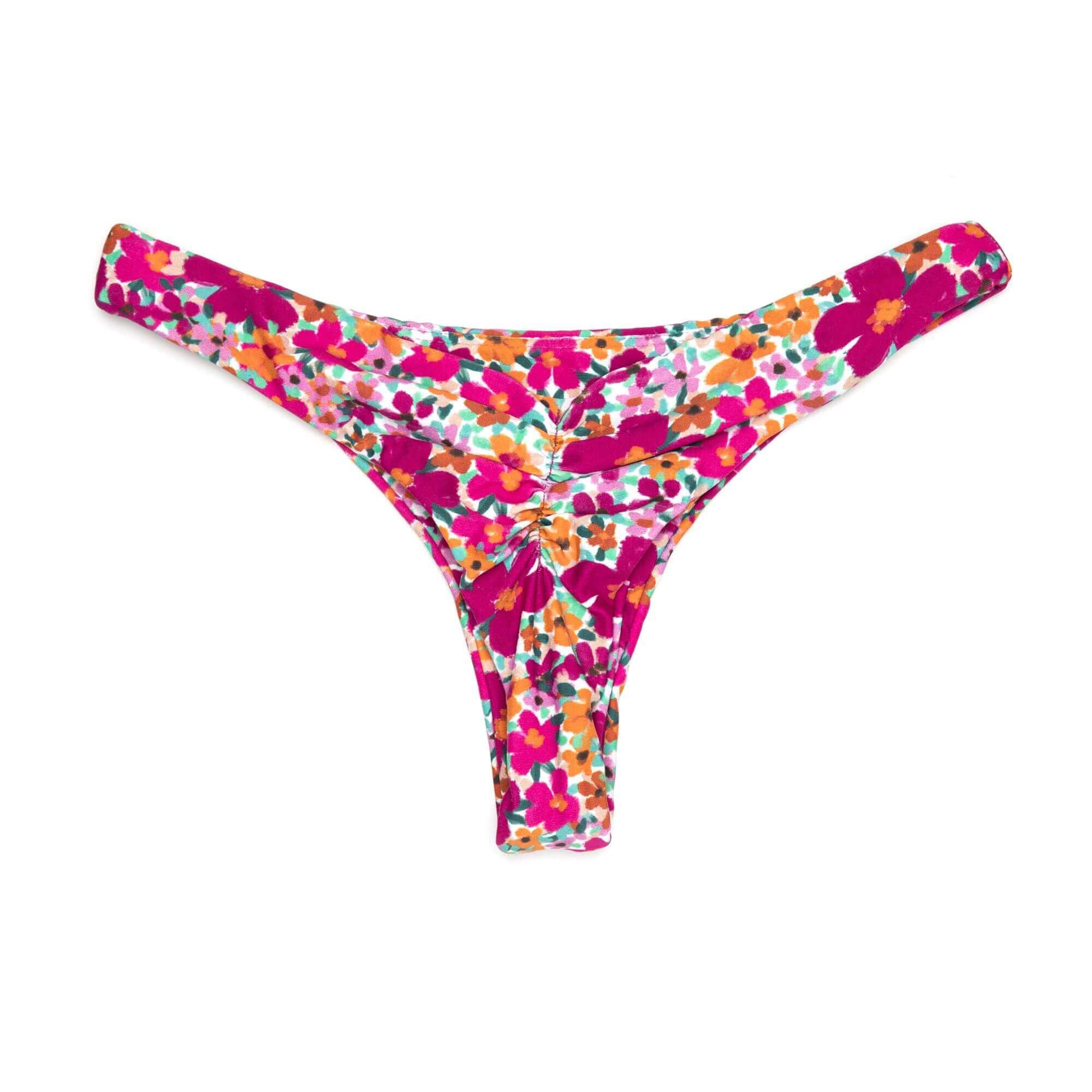 Purple Floral Print Kai Bottom | Tiny Scrunch Bikini Bottoms Midori Bikinis