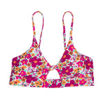 Purple Floral Twist Nora Bikini Top | Women's Slip-On Cut Out Swim Top Midori Bikinis