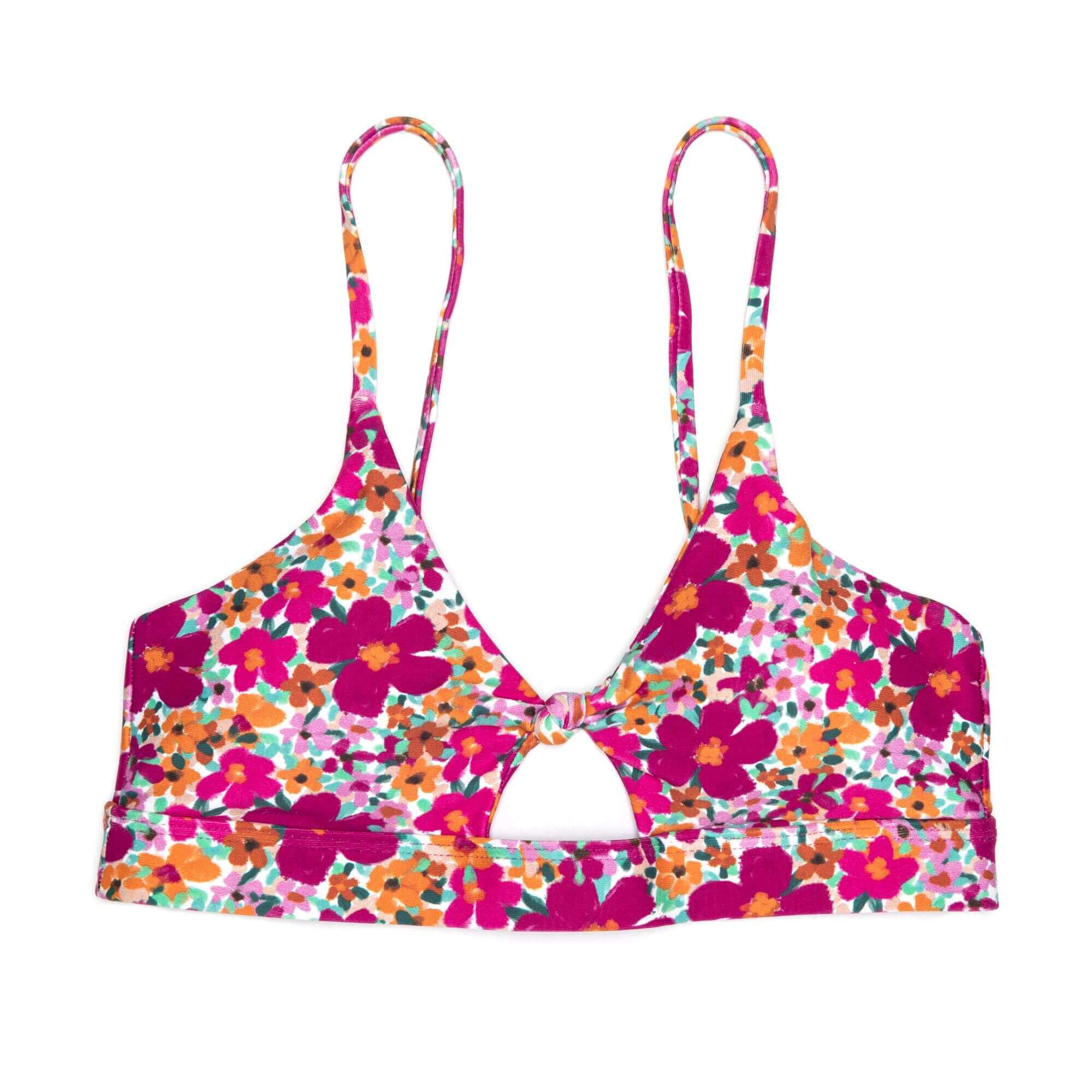 Purple Floral Twist Nora Bikini Top | Women's Slip-On Cut Out Swim Top Midori Bikinis