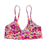 Purple Floral Twist Nora Bikini Top | Women's Slip-On Cut Out Swim Top Midori Bikinis