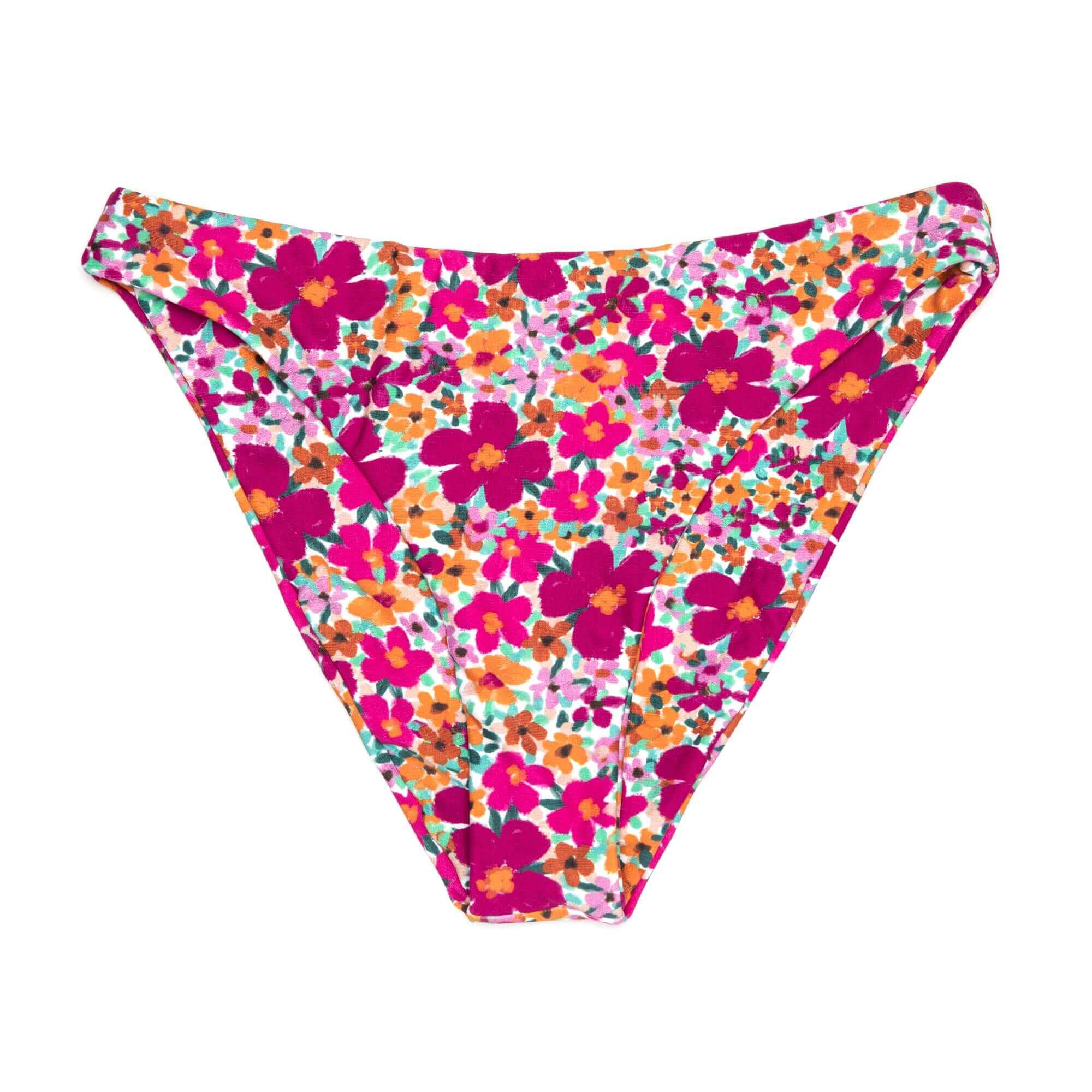 Purple Floral Print Tanner Bikini | Almost Full Coverage Swim Bottom Midori Bikinis