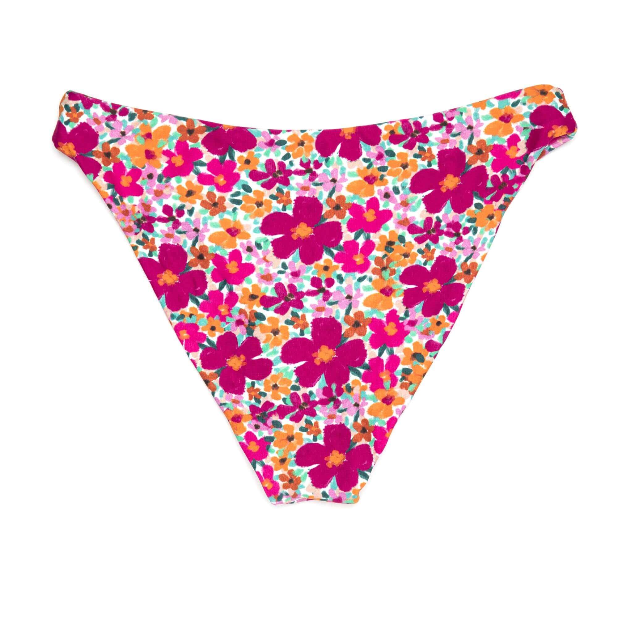 Purple Floral Print Tanner Bikini | Almost Full Coverage Swim Bottom Midori Bikinis
