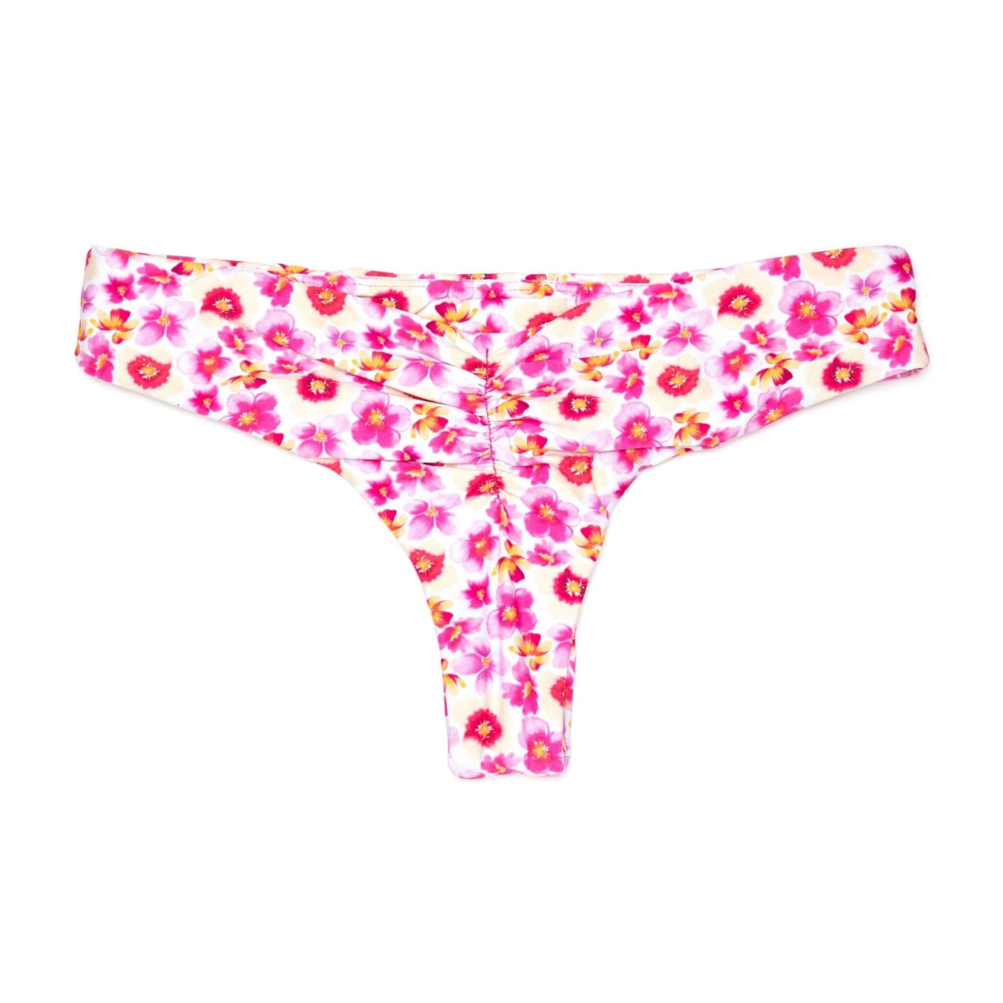 Pink and Yellow Plumeria Floral Brayden Bikini | Cheeky Brazilian Surf Swim Bottom Midori Bikinis