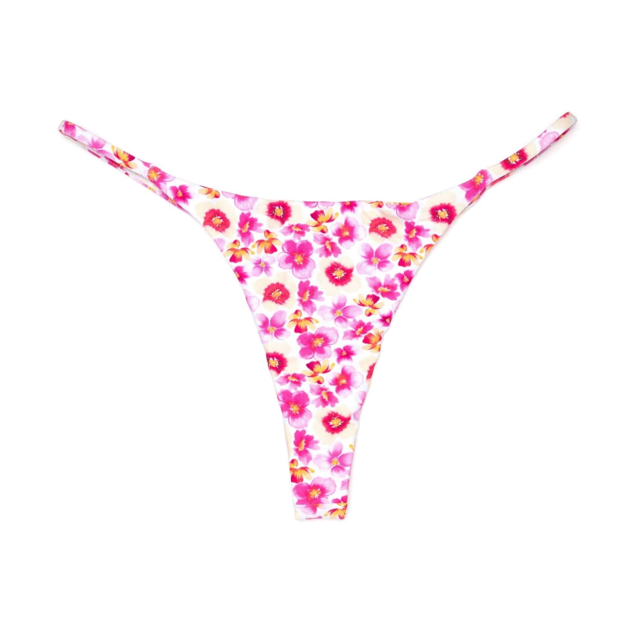 Purple and Yellow Plumeria Floral Cruz Bottom | Minimal Thong Bikini Bottoms Midori Bikinis