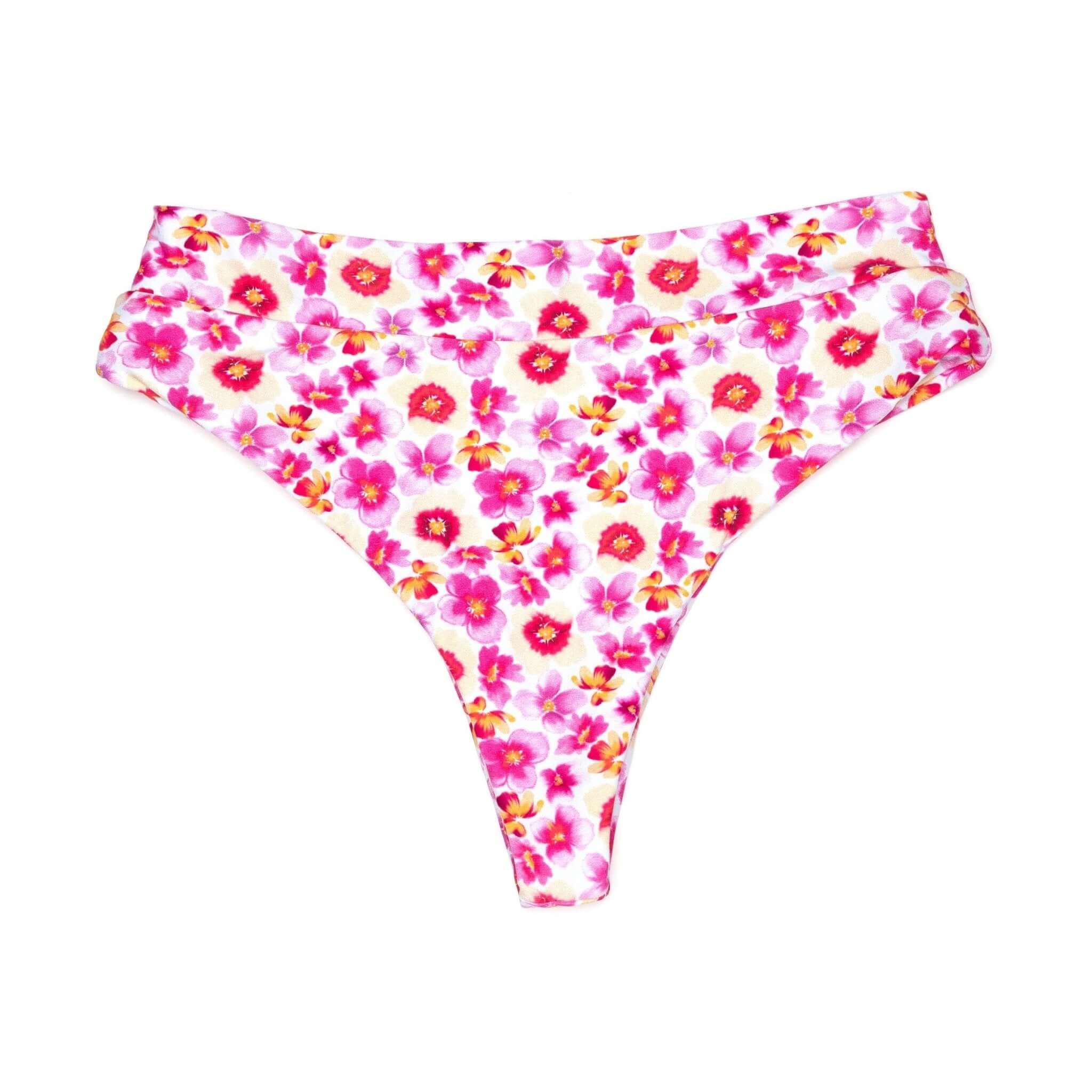 Pink and Yellow Plumeria Print Swim | Mid-Waisted Noah Bikini Bottoms Midori Bikinis