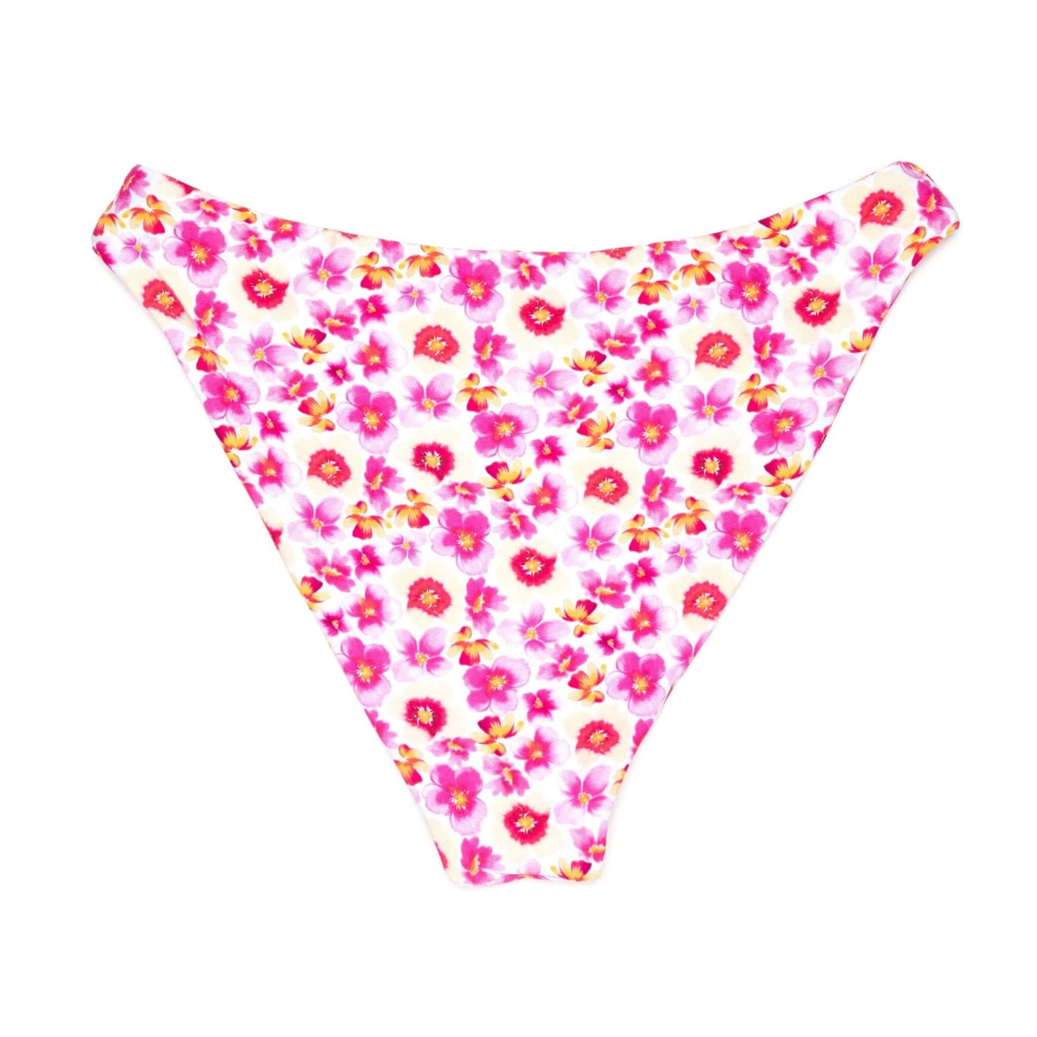 Pink and Yellow Plumeria Floral Bikini Bottom | Almost Full Coverage Swim Midori Bikinis